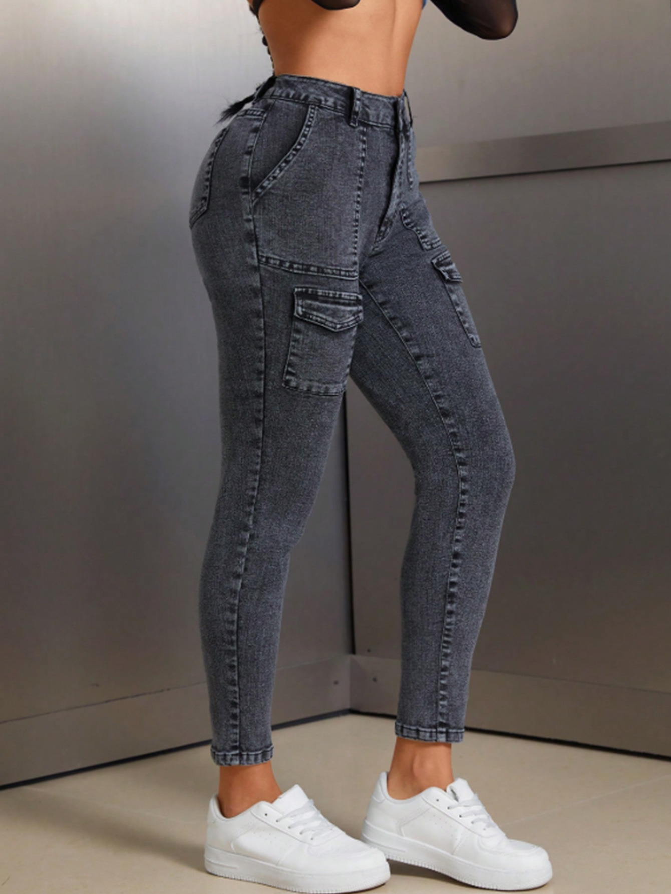 Women's High-Waisted Hip Lifting Skinny Jeans 15706# Elastic Denim Relaxed Everyday Wear Comfortable Feshion_ecoleips.com