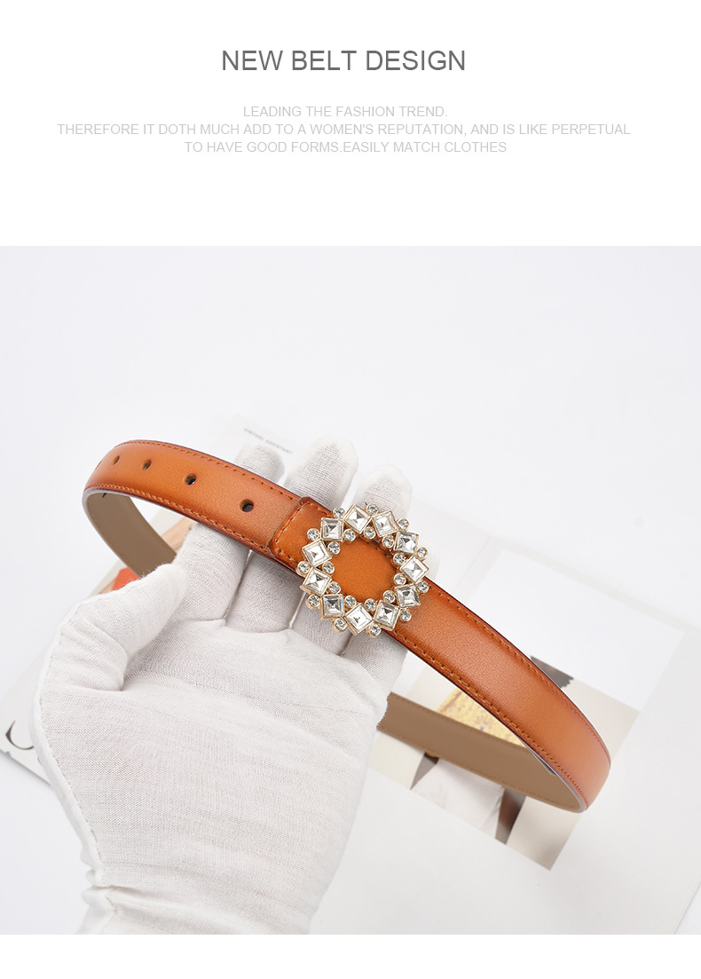 Simple Style Square Leather Metal Button Rhinestones Belt display picture 4