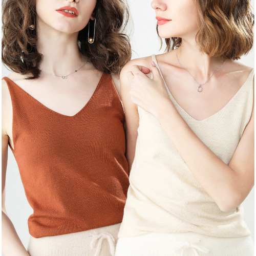 Spring and summer knitted v-neck small suspender sleeveless top sexy vest for women summer outer wear short inner bottoming shirt beach