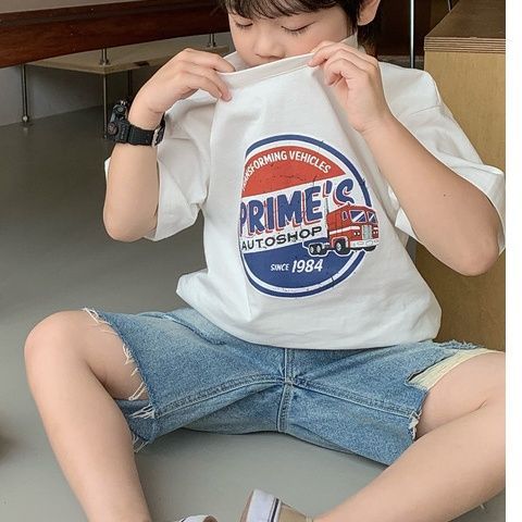 Children's cotton short-sleeved T-shirts for small and medium-sized children, trendy boys' summer Korean half-sleeved printed tops for girls, new children's clothing