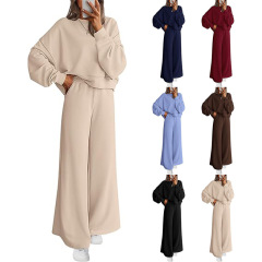 2025秋季女式2件套服装运动服圆领运动衫阔腿运动裤休闲套装运动