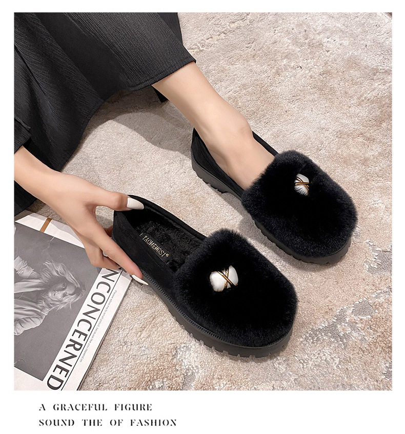 Giày búp bê nữ lót lông giữ ấm đế dày gót 3-5 cm — Màu xám, Màu đen chi tiết 16