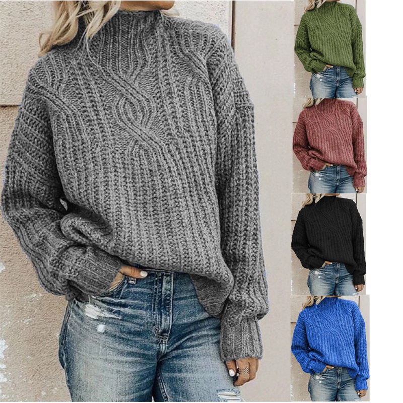 Women's sweater turtleneck twist knit top pullover_voghion.com