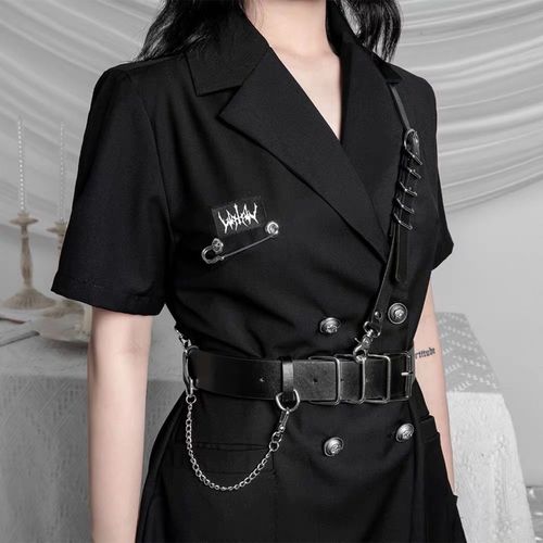 Military style personalized concave shape belt female ins dark punk jk belt decorative chain one-shoulder cross-body strap
