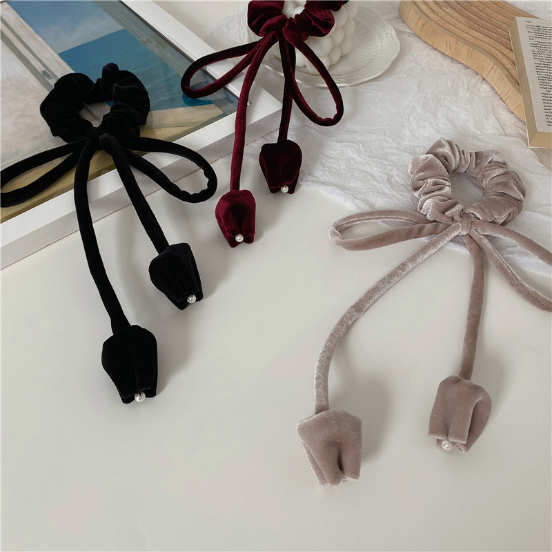 Fascia per capelli in velluto dorato scamosciato retrò francese, fascia per capelli con fiocco, temperamento di nicchia, fascia per capelli a tulipano, elastica alta, accessori per capelli_voghion.com