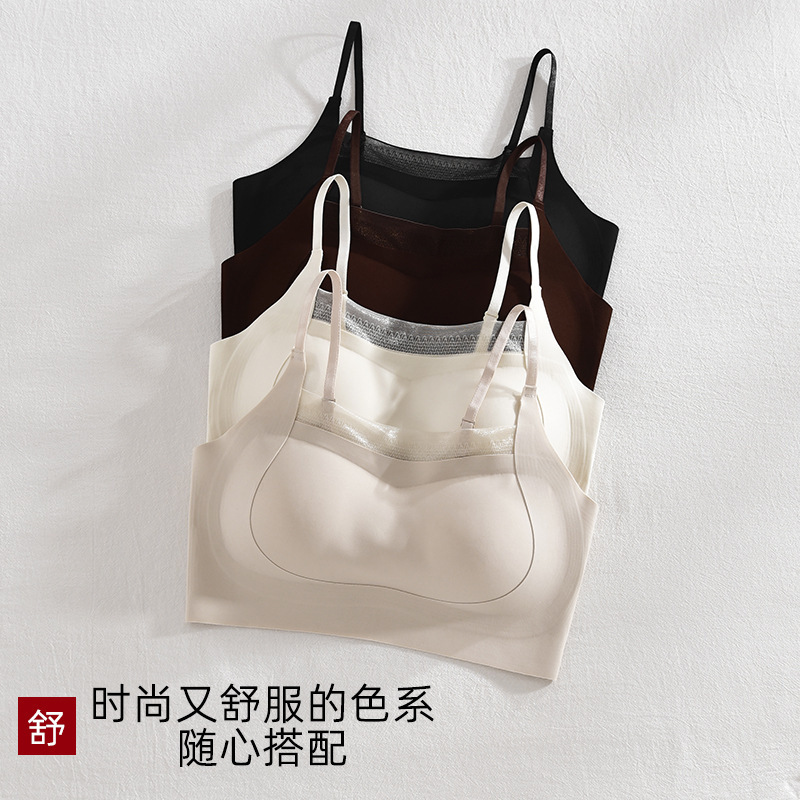 秋新款法式蕾丝内衣女文胸小胸聚拢不空杯内搭吊带磨毛美背固定杯|undefined