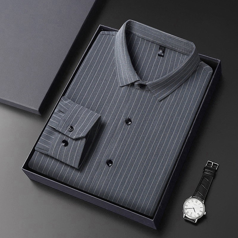 Striped Long-sleeved Shirt Men's Spring and Autumn Business Casual All-match High-grade Non-ironing Stretch Middle-aged Men's Shirt Striped Long-sleeved Shirt Men's Spring and Autumn Business Casual All-match High-grade Non-ironing Stretch Middle-aged Men's Shirt