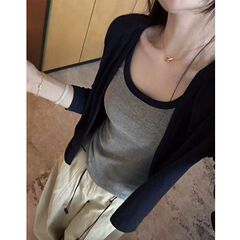 撞色背心开衫小外套两件套女2025秋季新款韩版时尚洋气显瘦上衣