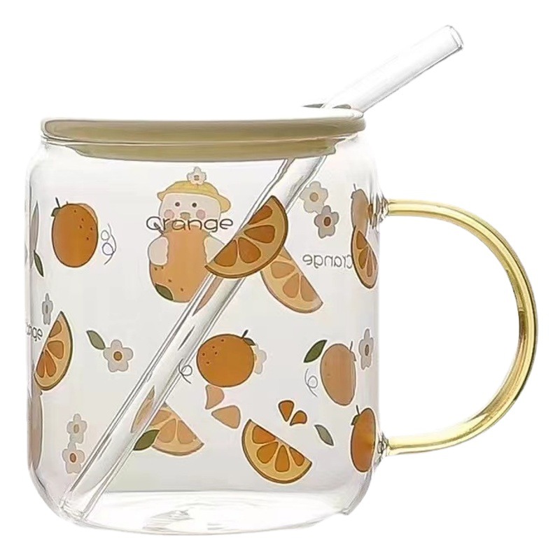 Regalo creativo de la historieta fruta vidrio con tapa paja personalizada taza potable simple puede en línea celebridad