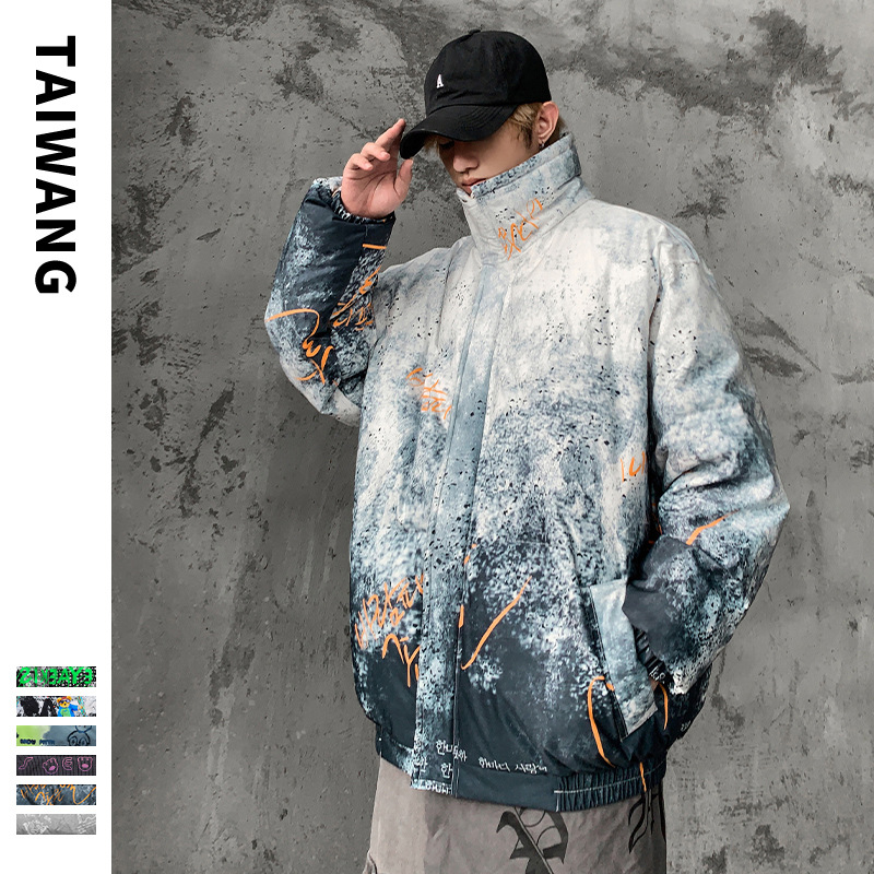 Roupas masculinas Moda Urso Seda algodão Jaqueta Masculina 24 Nova Inverno Jaqueta Juventude Floco de Neve Estampa Seda algodão Jaqueta_voghion.com
