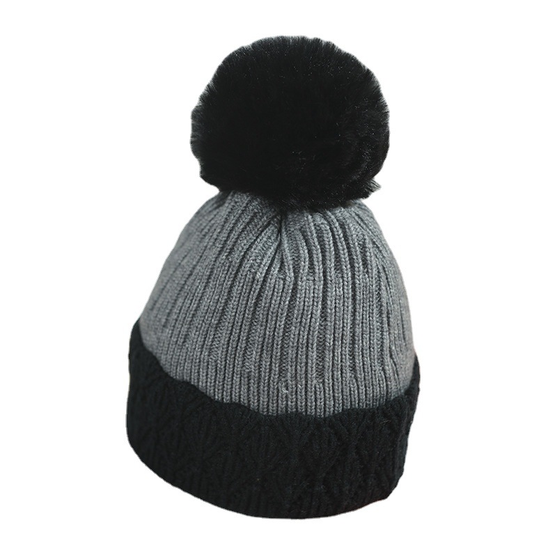 Winter Women's With Fleece Lining, Thickened And Warm Knitted Hat, Foreign Trade Cross-Border Pom-Pom Color-Block_voghion.com