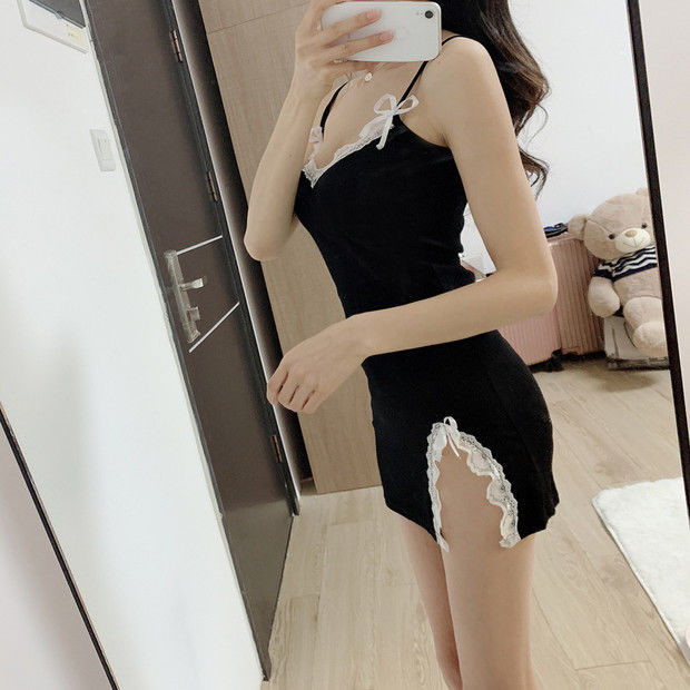 Pajamas Women's Skirt Summer New Sexy Cute Slim-fit Pure Desire Style Lace Nightgown Cyber Celebrant Slip Skirt Thin Home Clothes