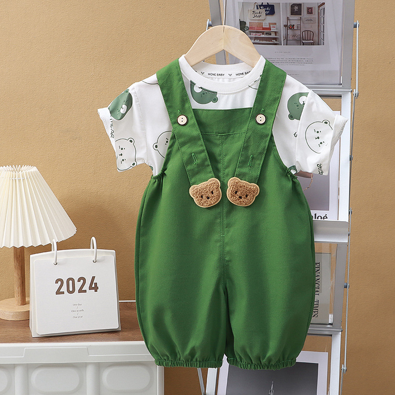 Monos de verano para niños Monos de estilo occidental para hombres y mujeres Conjunto de monos de manga corta para bebés 2025 Conjunto casual para niños delgados