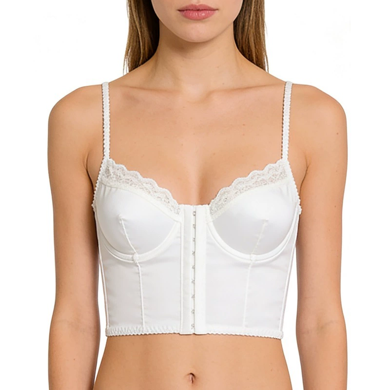 Longline Bustier Vest Bra, Satin Stretch, Removable Soft Wire Cups, Sizes S–XL