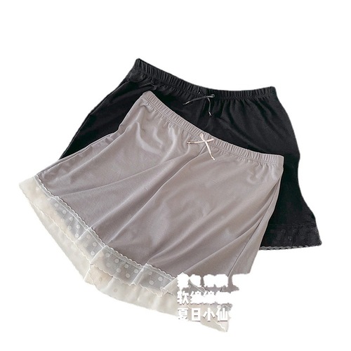 Two-in-one safety pants for women, summer underwear, anti-bacterial lace edge, anti-exposure shorts, three-quarter pants, high-waisted boxer briefs