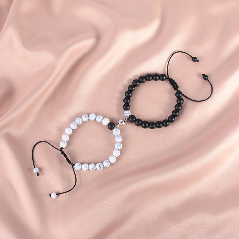 braided rope beads magnet couple zircon crown copper bracelet jewelry wholesale