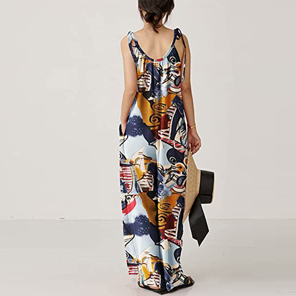 Summer Women Clothing Printed Sling Loose Casual Jumpsuit