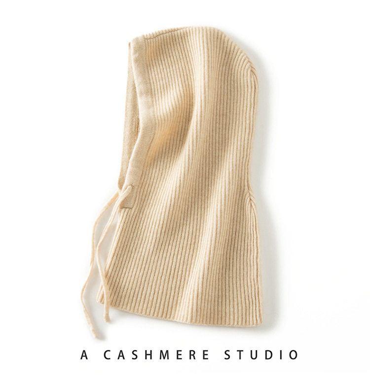 Mũ len cashmere kèm khăn quàng cổ liền khối nữ dệt kim giữ ấm tai mùa thu đông — Màu cà phê hoa, Màu cà phê đỏ, Màu xanh hải quân, Rượu vang đỏ chi tiết 10