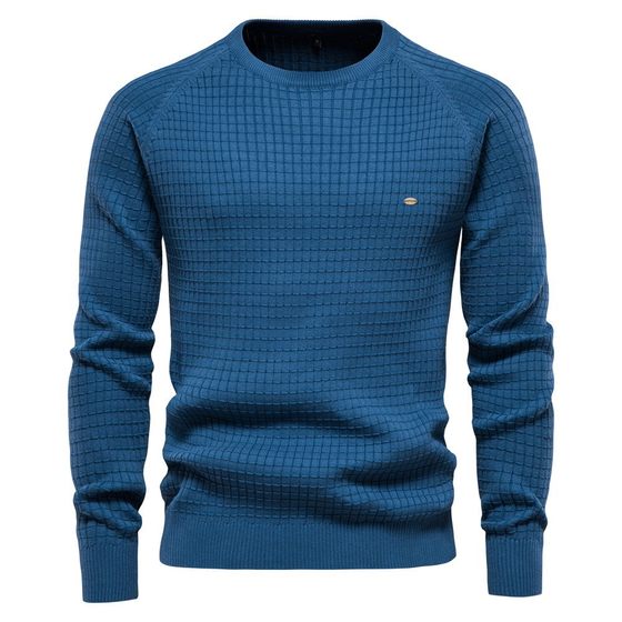 European size cross-border foreign trade 2024 autumn and winter new sweater men's solid color base check pullover sweater men