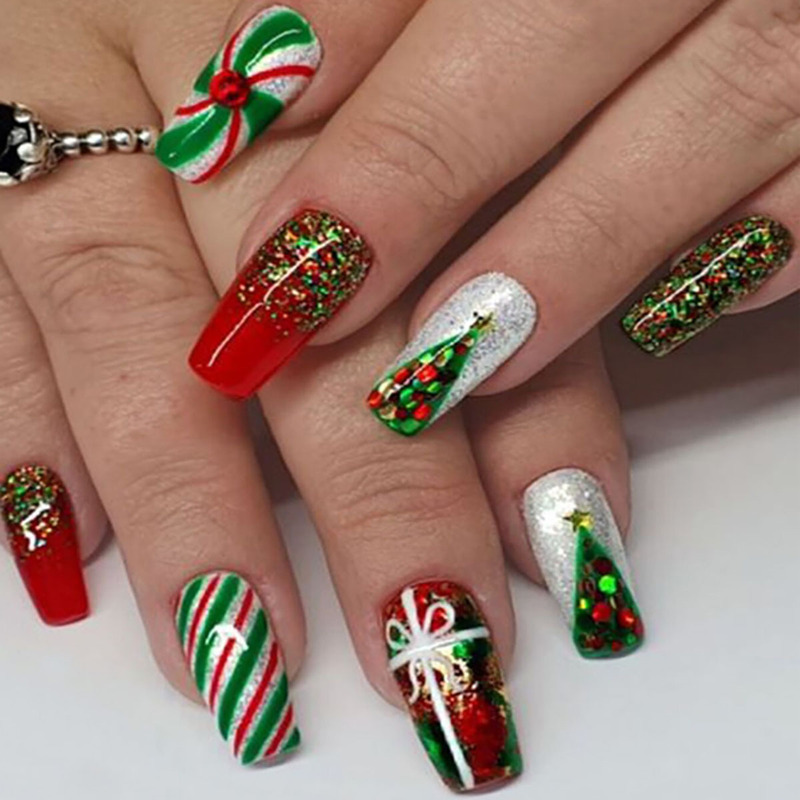 Foreign Trade Christmas Glitter Lines Mix and Match Wearable Manicure Finger Nails Removable Nails Whitening Finished Product Wholesale Foreign Trade Christmas Glitter Lines Mix and Match Wearable Manicure Finger Nails Removable Nails Whitening Finished Product Wholesale