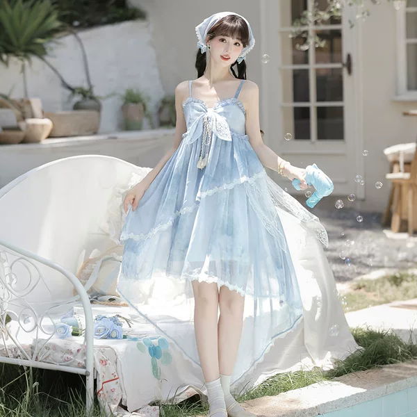 2026 Yimengge Original Mountain Clouds National Style Han Elements Women's Headscarf Top and Strap Dress Set 9626