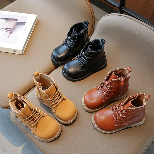 Girls Martin boots  autumn new children's short boots British style thin boys' leather shoes student performance leather boots