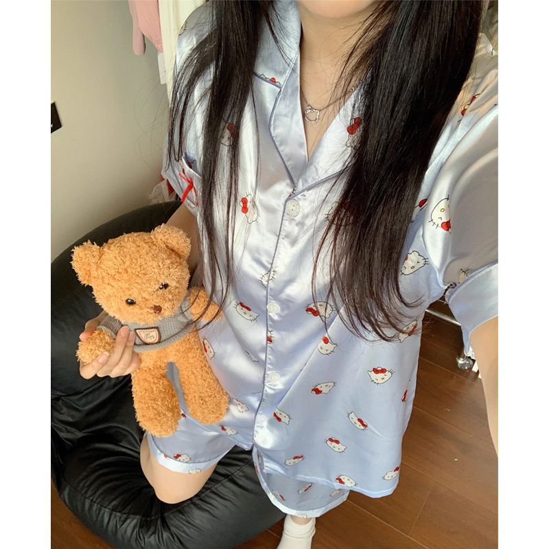 Blue silk summer pijama