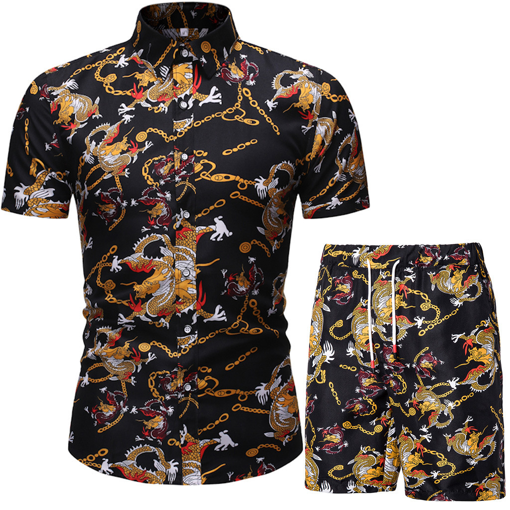 Nuovo cardigan da spiaggia floreale a maniche corte per uomo, estivo, vestibilità slim, due set di camicie casual_voghion.com