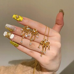 S925純銀中古小香風花火ジルコン流蘇ネックレス超閃千金感高颜値金色鎖骨鎖