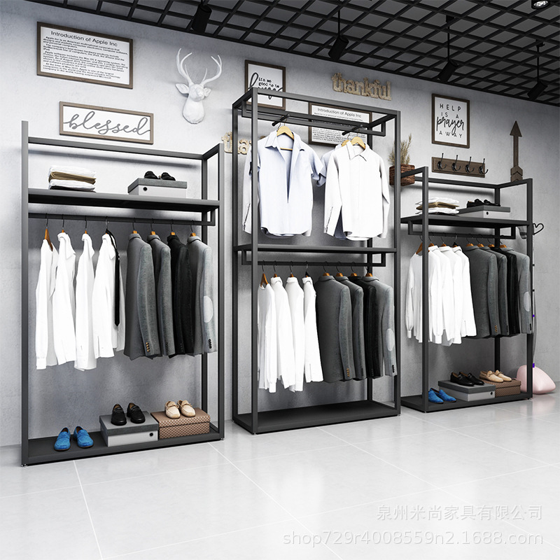 Special Container Display Rack for Men's Clothing Store Floor-standing Double-layer Hanger Business Men's Shirt Clothing Display Rack