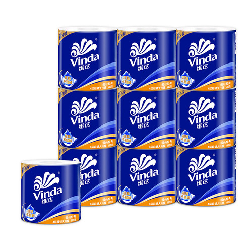 Vivid Blue Roll Paper 1400g, 140g*10 Rolls, Household Tissue Paper with Core, V4069