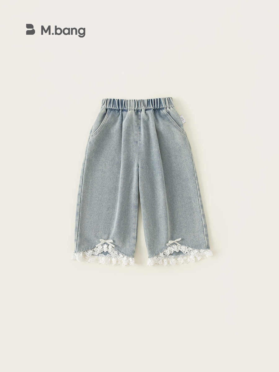 Youbao ropa para niños pantalones para niñas pantalones vaqueros de encaje con lazo para mujeres coreanas pantalones sueltos de todo fósforo para niñas de primavera image 1
