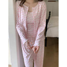 2026  秋冬暖绒小草莓三件套带胸垫家居服睡衣套装