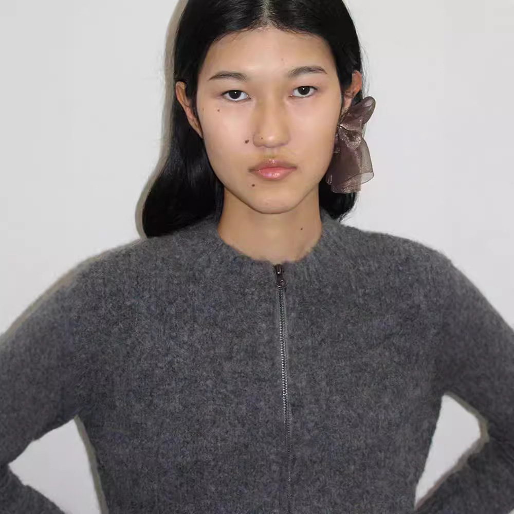 팔로마 울 울-블렌드 편지 자수 니트 프론트 지퍼 슬림 핏 스탠드 칼라 카디건 최고의 여성 가을과 겨울