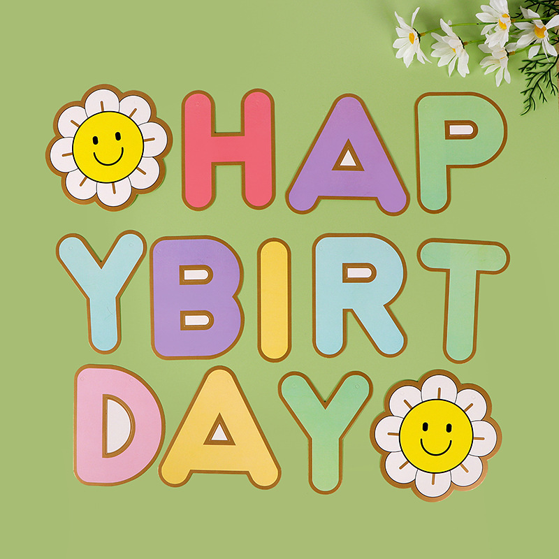 Sunflower pequeña margarita dibujo de bandera de cumpleaños macaron dibujo de bandera de papel dibujo de flores decoración de cumpleaños de bandera de dibujo de bandera