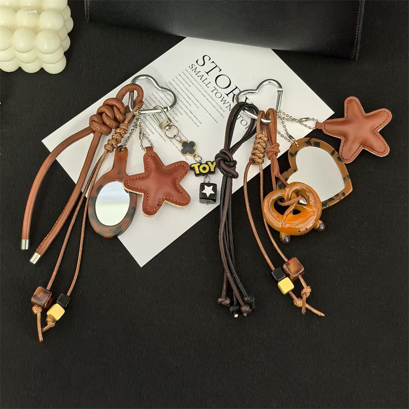 Cross-Border Miu-Style Leopard Print Mirror Comb Keychain Creative Braided Rope Bag Accessories Pendant Wholesale
