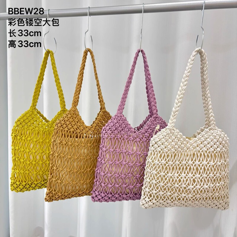 Manufacturer Wholesale Mesh Single-Shoulder Cotton Woven Bag Hollow Straw Bag Vacation Style Beach Bag Women's Bag 2025 New Model