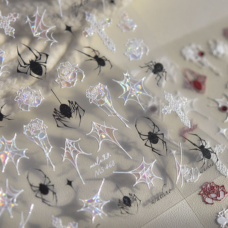 Spider Web Rose Cross Star Nail Art Stickers Tomoni Shell Light Dark Punk Nail Stickers Nail Art Accessories
