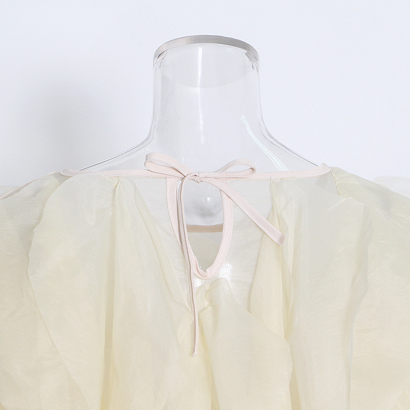 K Elegant Temperament Short Solid Color Top New High-end Round Neck Multi-layer Ruffle Edge Splicing Shirt_voghion.com