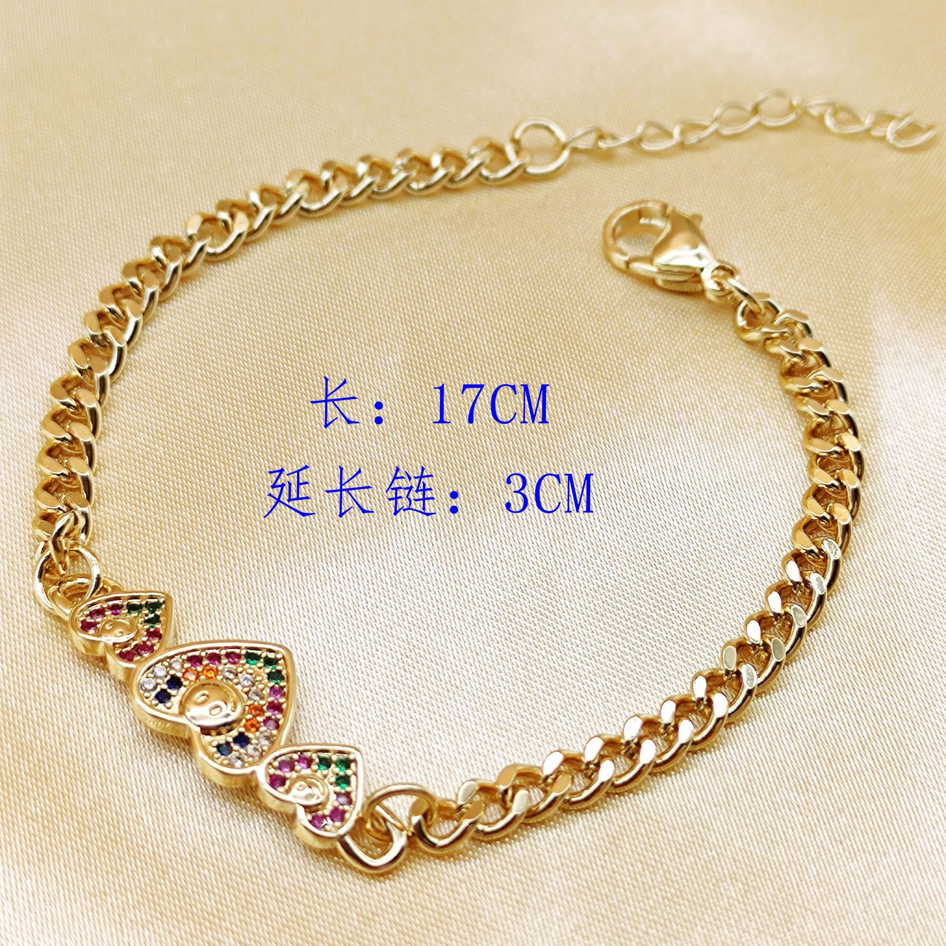 fashionable geometric square design copper bracelet with zircon