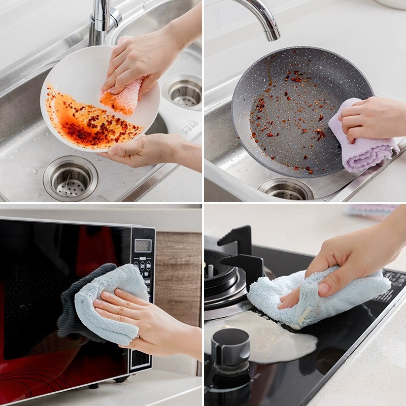 Dish cloth kitchen supplies coral fleece rag household cleaning absorbent not easy to lint dish towel kitchen rag