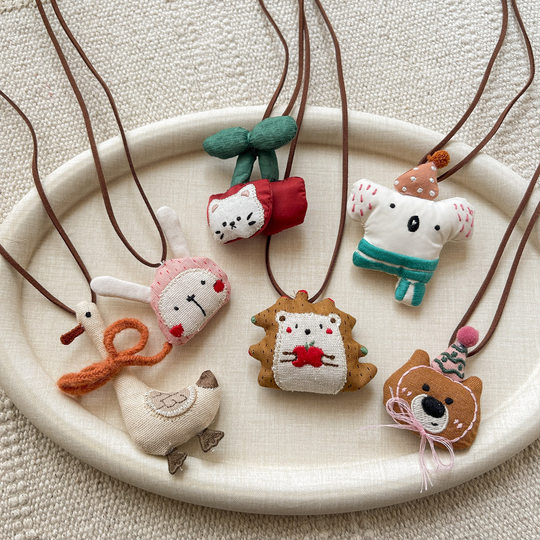 Cute Cartoon Cotton-filled Fabric Children's Necklace New Style Little Bear Little Rabbit Girl Accessories Hanging Chain All-match Animal Pendant
