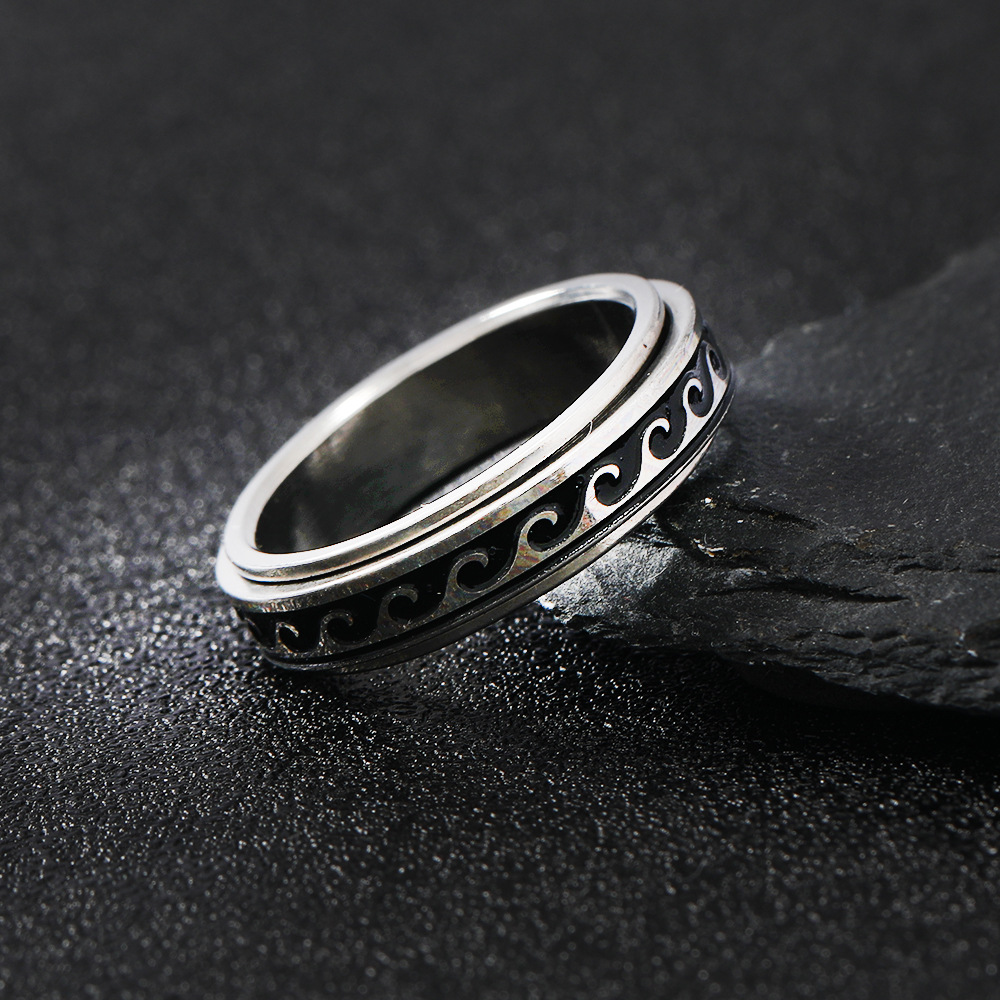 Color Block Pattern Hip-Hop Retro Color Block 304 Stainless Steel Men's Rings