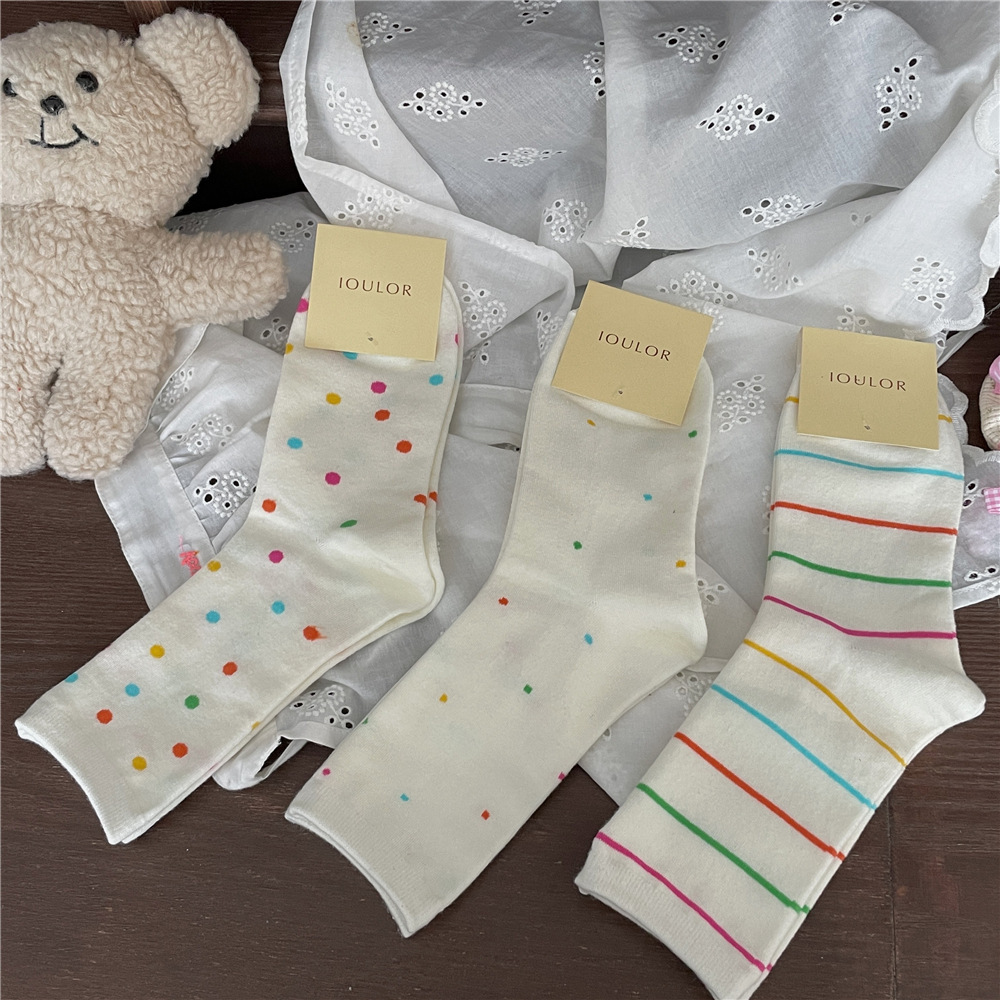 Women's Casual Simple Style Polka Dots Lines Cotton Crew Socks A Pair display picture 7