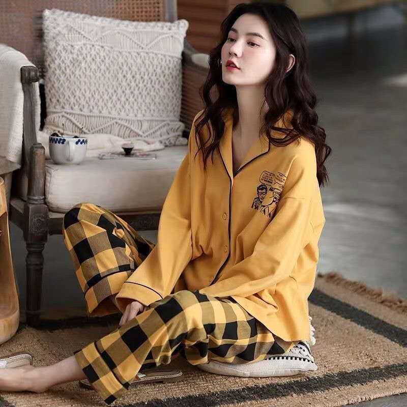 Pijamas de algodón puro Primavera y otoño de las mujeres de manga larga más tamaño cardigan traje de mediana edad y ancianos madre pijamas Otoño e Invierno