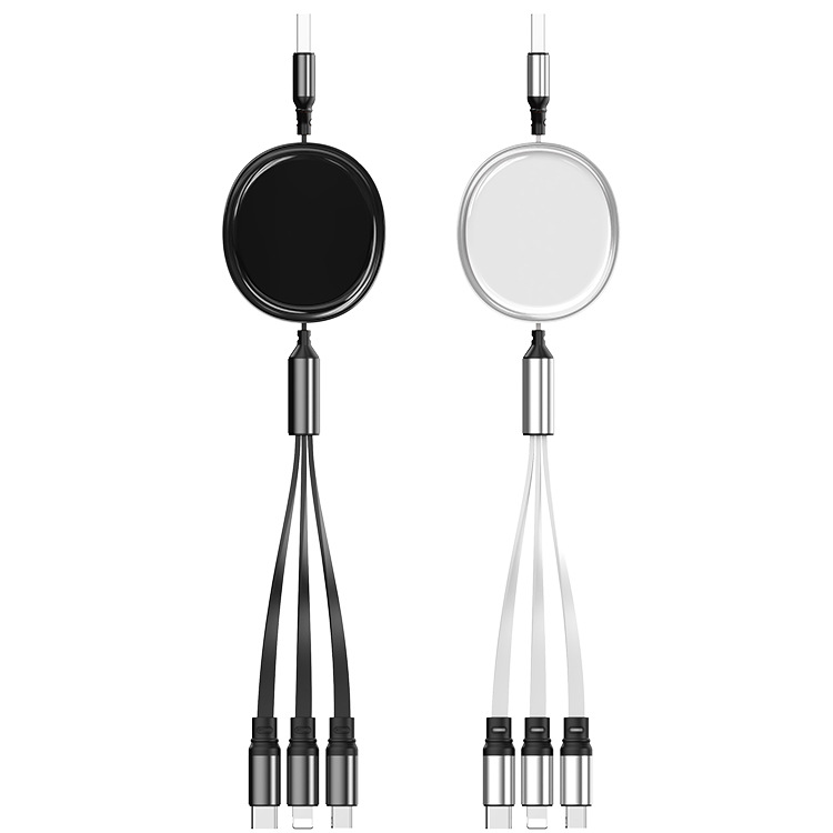 In Stock 100W Three-in-One Retractable Data Type-C 6A Super Fast Dual Pull Car 3-in-1 Charging Cable_voghion.com