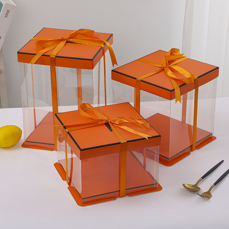 Caja de pastel de cumpleaños transparente caja de embalaje 4 4 pulgadas 6 8 8 10 10 12 solo doble capa en línea rojo embalaje de regalo de vacaciones