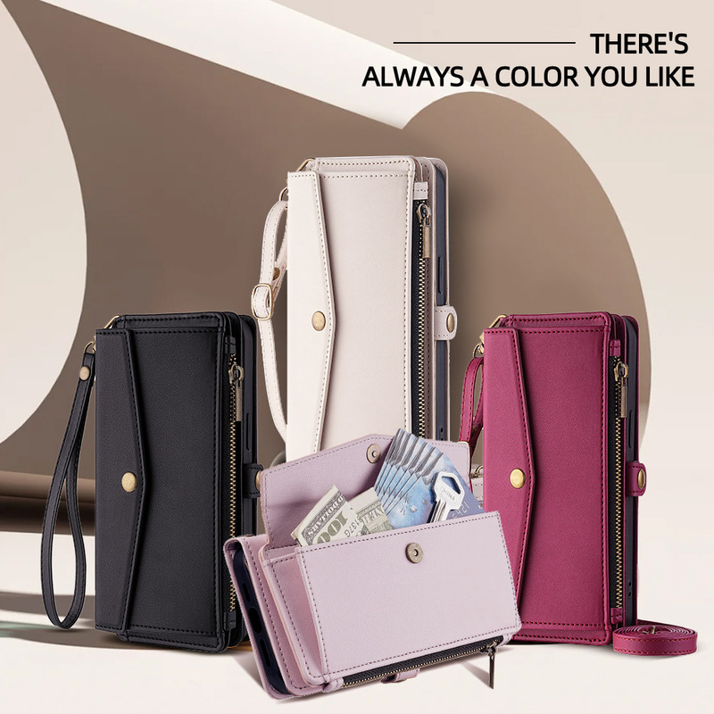 Suitable for Apple Air Crossbody Shoulder Strap Leather Case 16Pro Multifunctional Phone Case 14 Card Holder 15 Wallet Protective Case 17