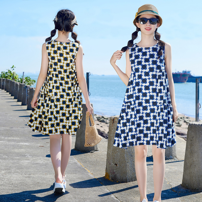 Vestido de las niñas de verano de algodón fino de moda estilo occidental falda de una línea de niños flojo lindo floral niña princesa vestido