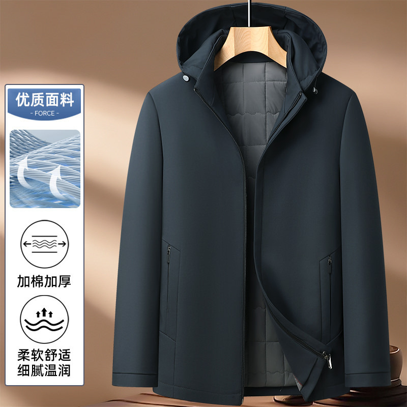 Men's Business Jacket with Padded Lining for Middle-Aged and Elderly, 2025 Autumn/Winter, Gentleman's Versatile Outdoor Detachable Hat, Casual Men's Clothing
